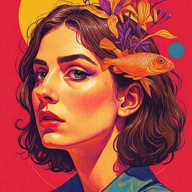 - Woman with Flowers and Fish by Digital Picture Art