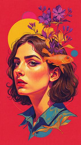 - Frau mit Blumen und Fisch