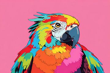 Kleurrijke en moderne popart papegaai schilderij van De Muurdecoratie