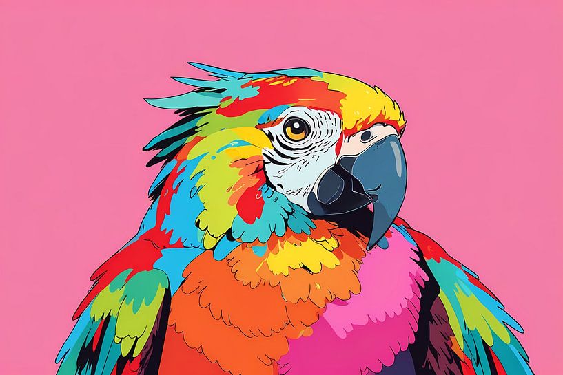 Kleurrijke en moderne popart papegaai schilderij van Art & Soul Creations