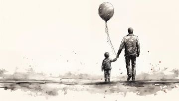 Jongen en papa met ballon schets panorama van TheXclusive Art