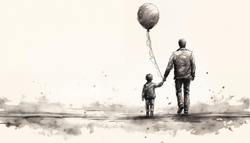 Garçon et papa avec un ballon croquis panoramique par TheXclusive Art