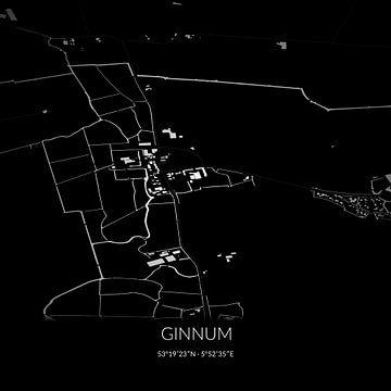 Zwart-witte landkaart van Ginnum, Fryslan. van Rezona