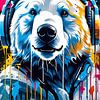 Eisbär mit Kopfhörern, Graffiti von Makar Mokrynskyi