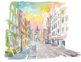 Longue rue avec Golden Gate à Gdansk Pologne