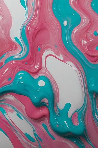 Abstraction fluide en rose et turquoise