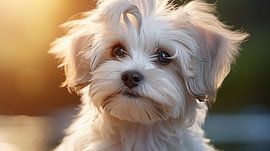 Nahaufnahmeporträt eines weißen Shih-Tzu-Hundes