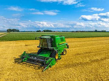 Maaidorser oogst tarwe in de zomer zie