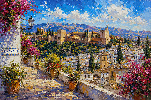 A painting of Granada – a beautiful city in Spain.