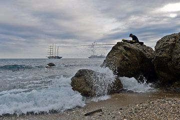 Sicilian fisherman on the Ionian Sea in Giardini-Naxos
