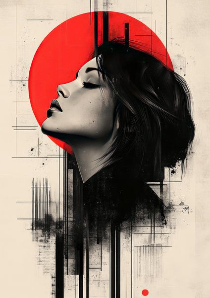 Een portret in rood en zwart van Hikmah Hidahasbi