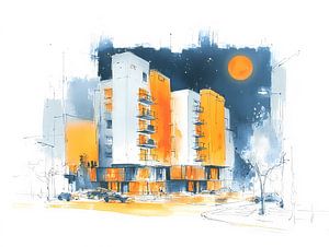 Aquarell-Architekturskizze