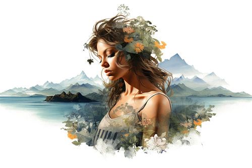 Mooie vrouw voor een tropisch eilandlandschap