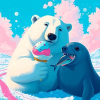 Two good friends - polar bear and seal