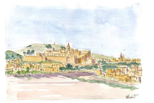 Gozo Ghawdex Malta Victoria Rabat Altstadt Skyline und Zitadelle