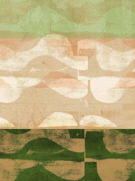 Moderne abstrakte Landschaft in Salbei und warmem Sand von Dina Dankers