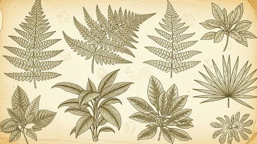 Vintage Botanication - Fern and Tropical Leaf Study