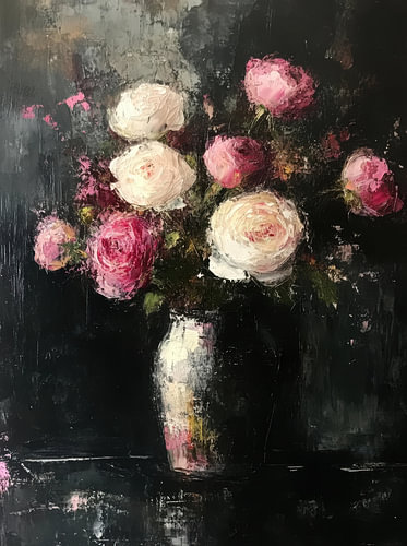 Soft Roses in Dark Vase
