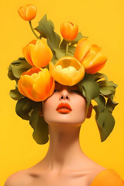 Colourful Yellow Flower Woman by But First Framing