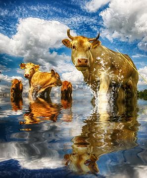 Kühe im Wasser von Egon Zitter