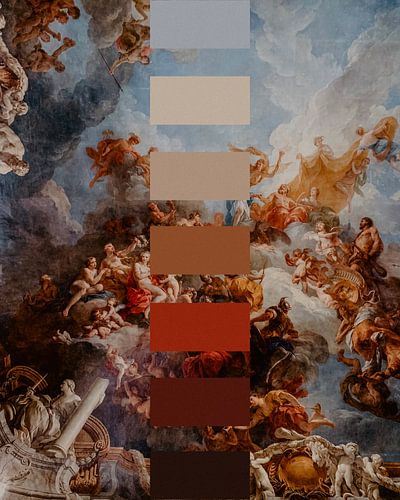 The Apotheosis of Hercules (Ceiling in the Palace of Versailles), by François Lemoyne with colour swatches