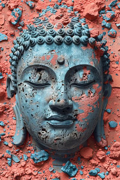 Turquoise Boeddha met Oranjerode Achtergrond van Art & Soul Creations
