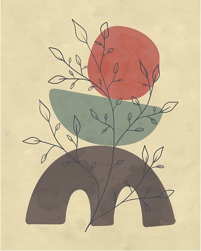 Abstract landschap in aardetinten met een boom