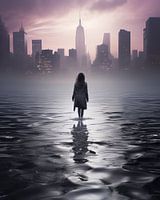 Une jeune femme traverse la rivière