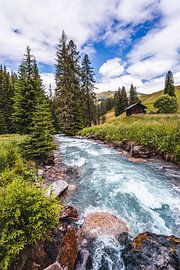 Starke Strömung in einem klaren blau/grünen Gebirgsfluss von Dafne Vos