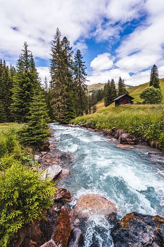 Strong current in a clear blue/green mountain river