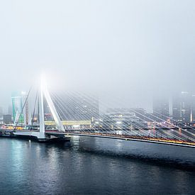 Rotterdam Erasmusbrug foggy night by Leon van der Velden