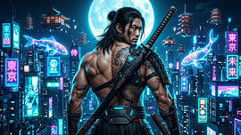 Cyberpunk-Samurai in Japan von my pixel art