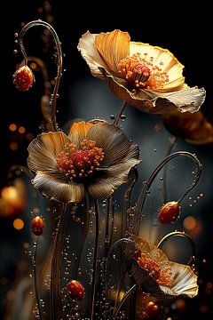 Papaverbloemen in Goud no.1 van Studio BB