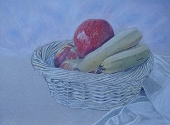 Mandje met appels en bananen.