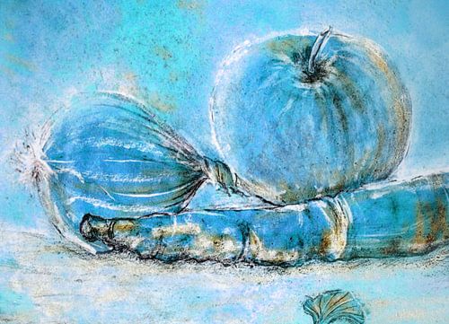 Ingrediënten voor de keuken in het blauwe stilleven