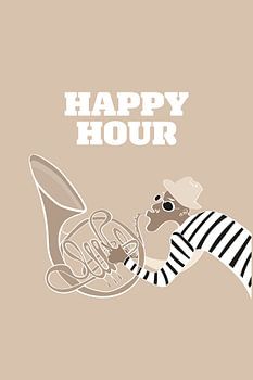 Happy Hour Poster – Jazz Illustration – Bar und Hausbar Dekoration – Stilvolle Wandkunst in Neutrale