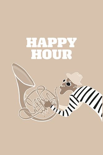 Happy Hour Poster – Jazz Illustration – Bar and Home Bar Decor – Stylish Wall Art in Neutral Tones