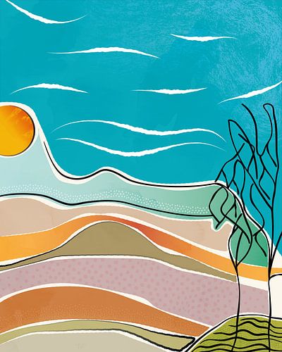 Abstract landschap met twee bomen