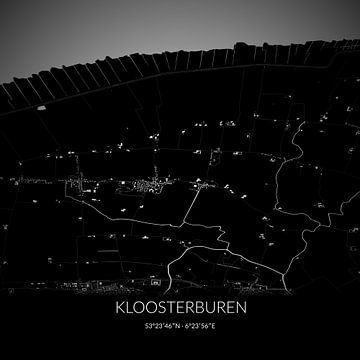 Zwart-witte landkaart van Kloosterburen, Groningen. van Rezona