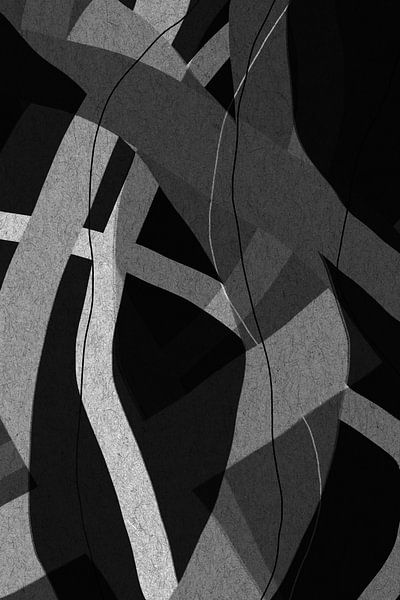 Œuvre d'art rétro moderne abstraite et minimaliste en noir et blanc VII par Dina Dankers