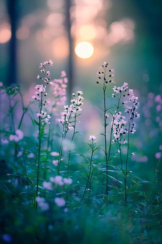 Wilde bloemen in het ochtendlicht