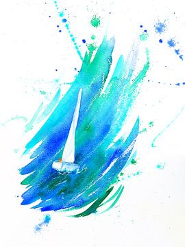 Zeilboot dansend in de golven van Karen Kaspar