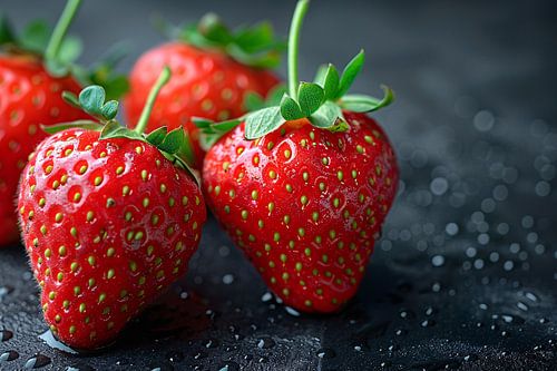 Drie glimmende aardbeien