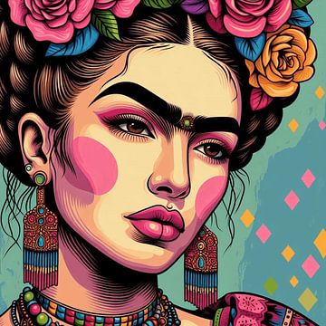 Frida’s Facetten: Kleurrijke Canvas van Kracht van Nicole Habets