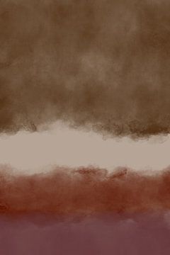 Minimalistisch landschap in bruin, wit, verbrand oranje en paars. van Dina Dankers