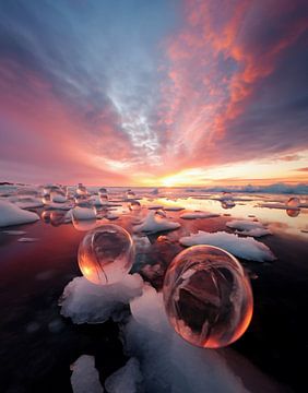 Zonsopgang bij het bevroren meer van fernlichtsicht