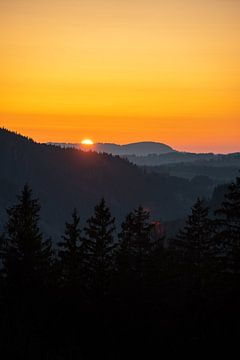 Zonsondergang met bos silhouet van Leo Schindzielorz