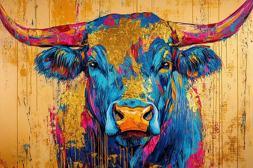 Garden Cow Colourful | Blue Cow with Gold Accents