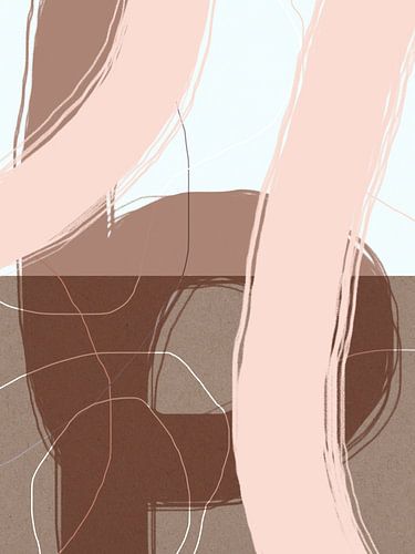 Abstracte Geometrische Organische Vormen en Lijnen in Roze, Bruin en Wit.