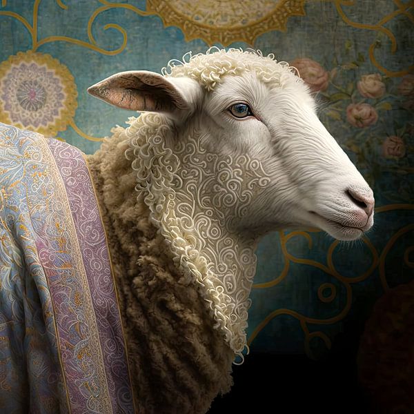 Portrait of warm wool sheep by Vlindertuin-Art